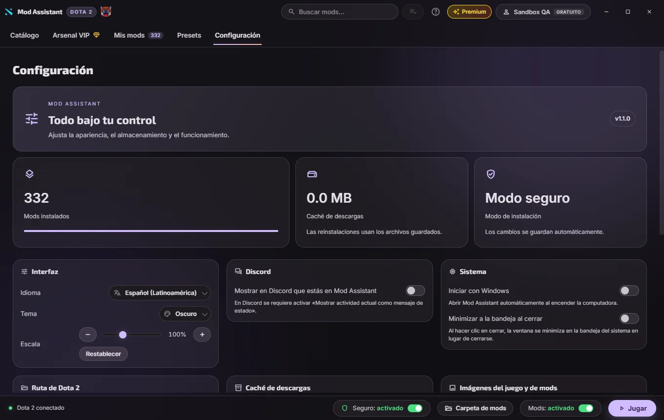 Captura real de configuración de Mod Assistant
